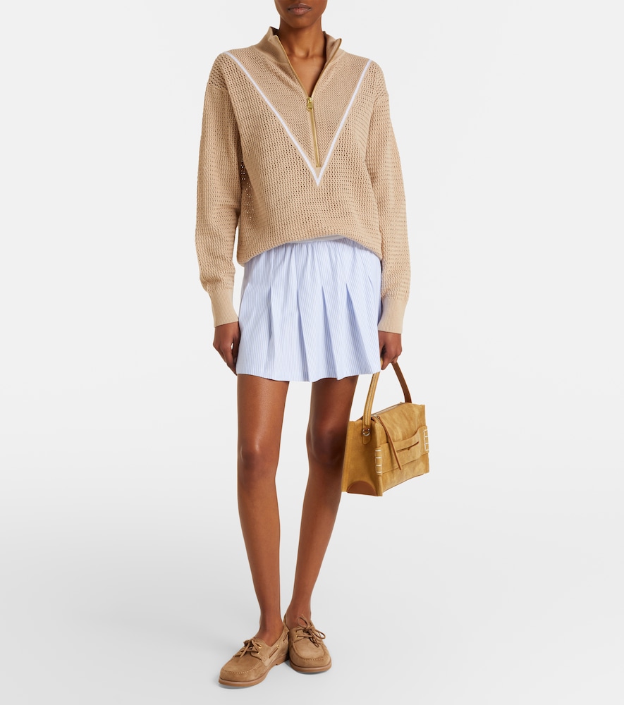 Calva Open-Knit Cotton Half-Zip Sweater