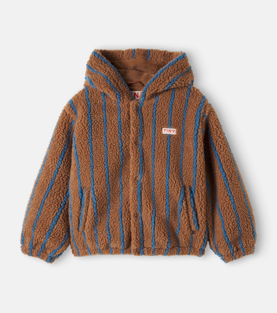 Tinycottons Striped Hooded Cotton Teddy Jacket In Brown