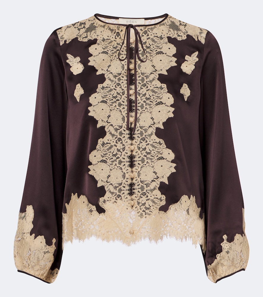 Dôen Bestickte Bluse Lucine aus Satin mit Spitze