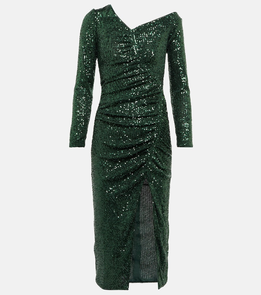 SELF-PORTRAIT ASYMMETRIC SEQUINED MIDI DRESS