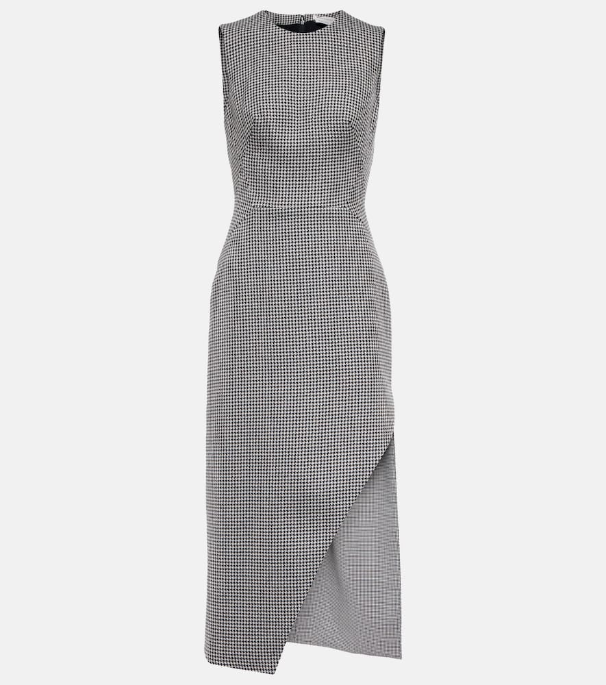 Alexander Mcqueen Houndstooth Sleeveless Wool Dress In Black/ivory