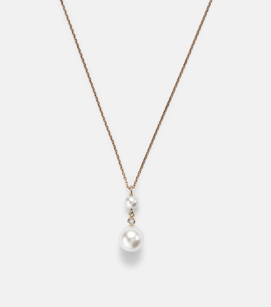 Shop Sophie Bille Brahe Rêve Simple 14kt Gold Necklace With Diamonds And Pearls In Yg Pearl