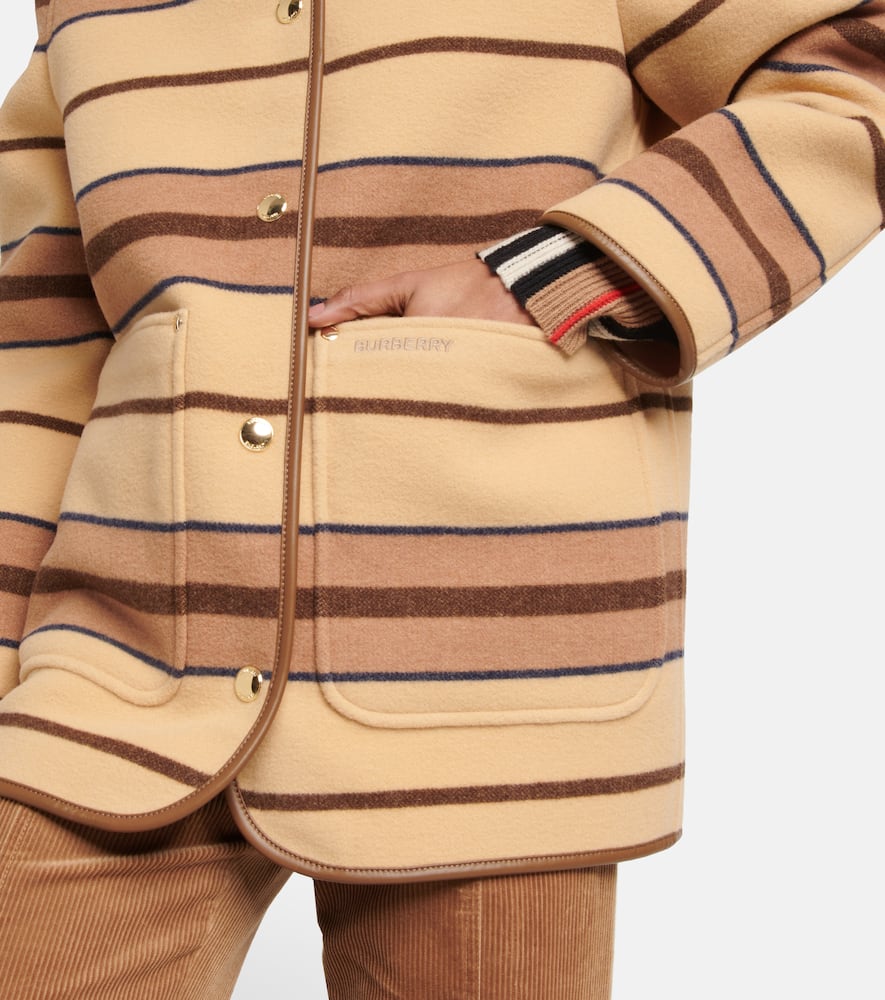 Shop Burberry Striped Wool Jacket In Soft Camel Ip Pat