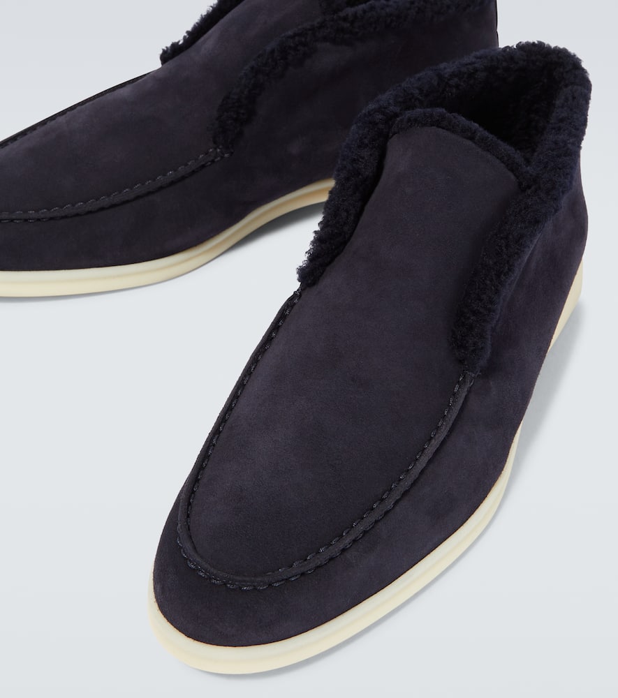 LORO PIANA OPEN WALK SHEARLING-TRIMMED LEATHER ANKLE BOOTS