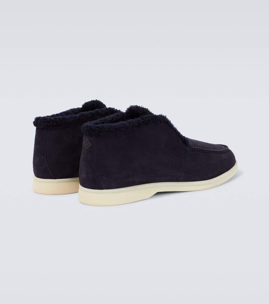 LORO PIANA OPEN WALK SHEARLING-TRIMMED LEATHER ANKLE BOOTS
