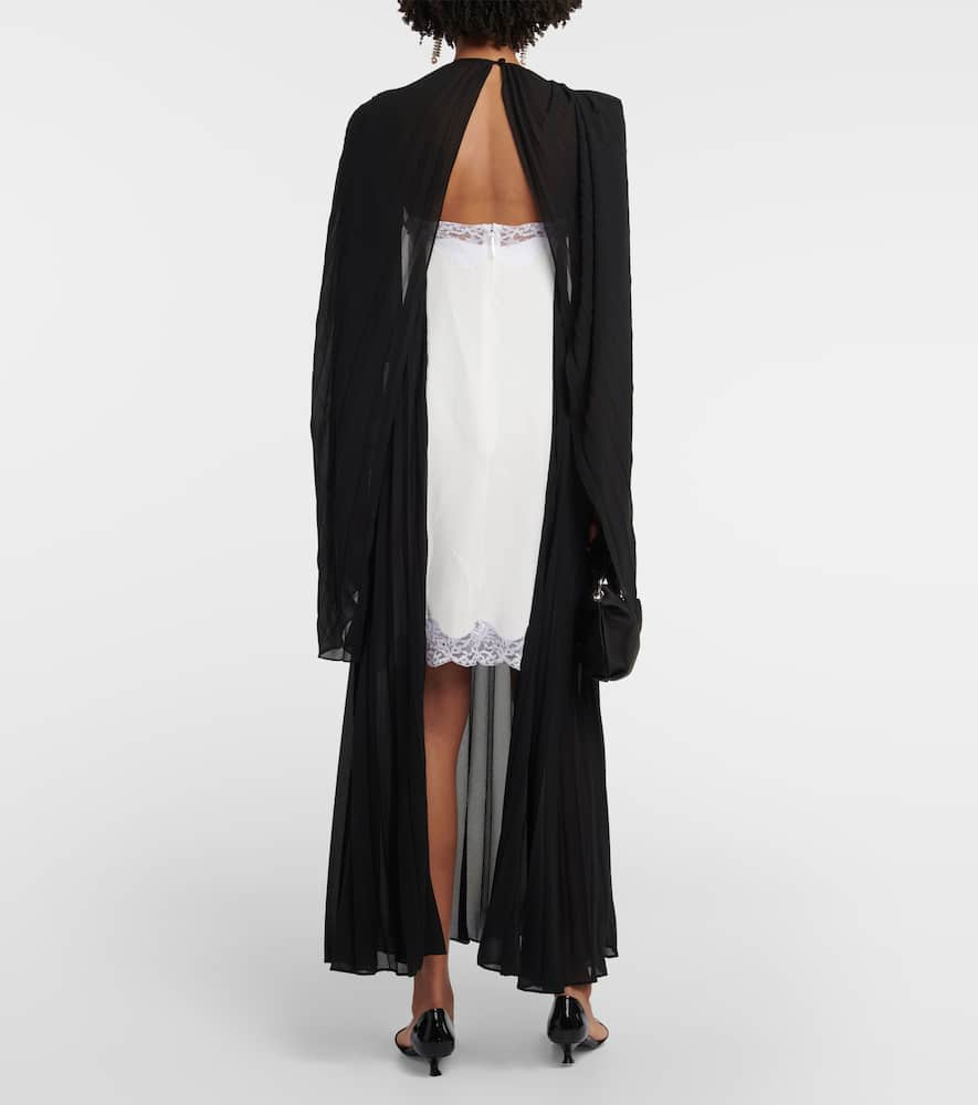 Shop Christopher Kane Mrs Robinson Lac-trimmed Midi Dress With Cape In Blackwhite