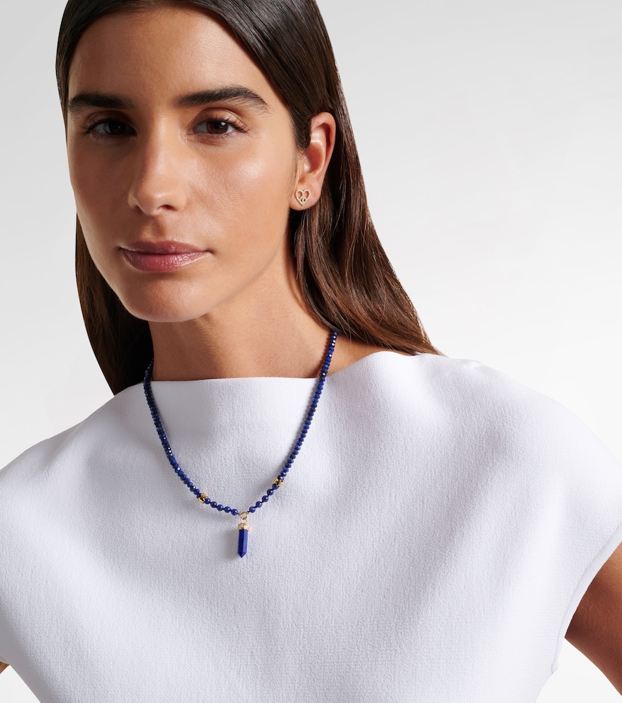 Sydney Evan 14kt gold beaded necklace with diamonds and lapis