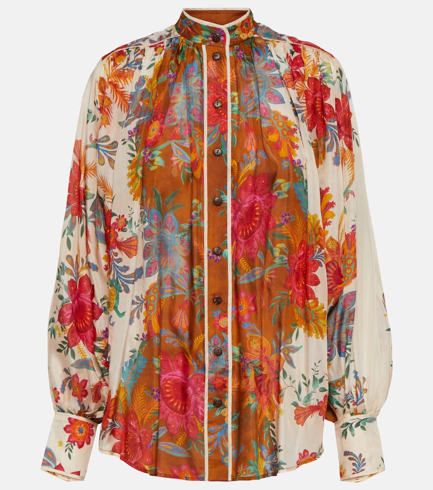 Shop Zimmermann Ginger Printed Silk Blouse In Cream/brown Floral