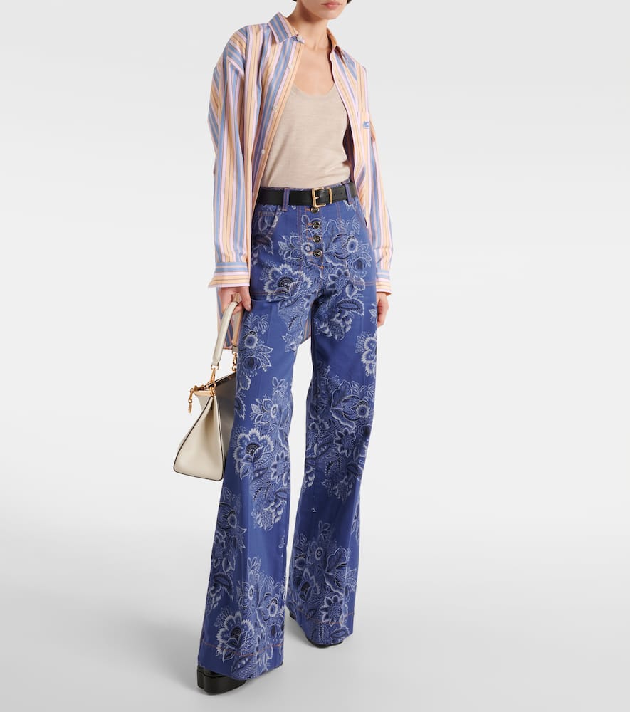 Shop Etro Floral High-rise Flared Jeans In Blue