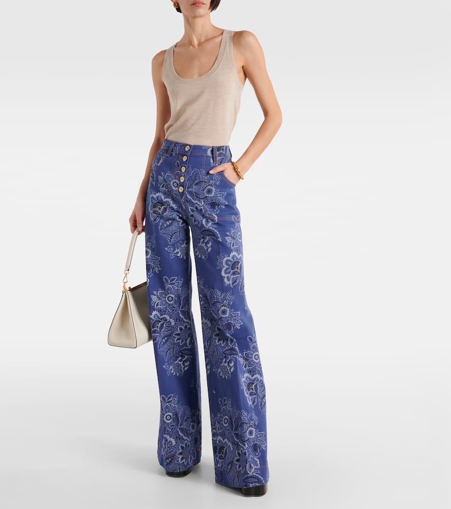 Shop Etro Floral High-rise Flared Jeans In Blue