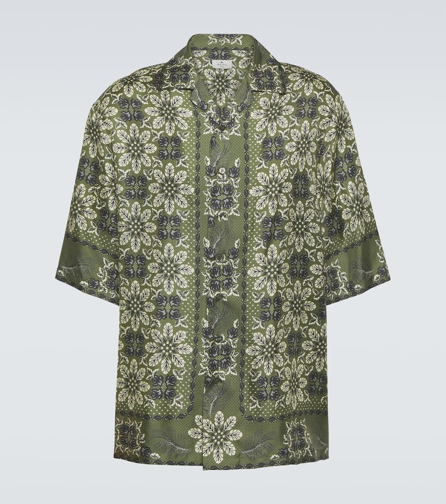 Shop Etro Floral Silk Bowling Shirt In Green