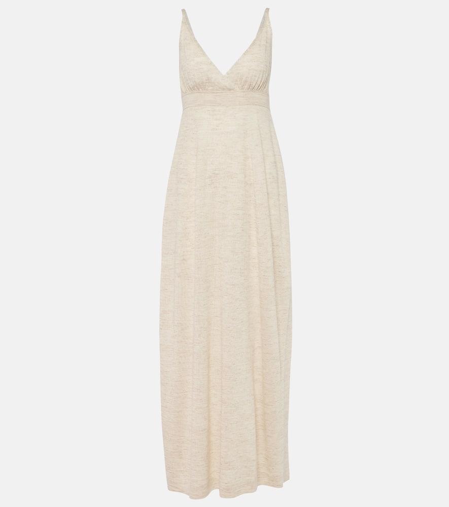 Shop Loro Piana Cashmere, Linen, And Silk Midi Dress In Beige