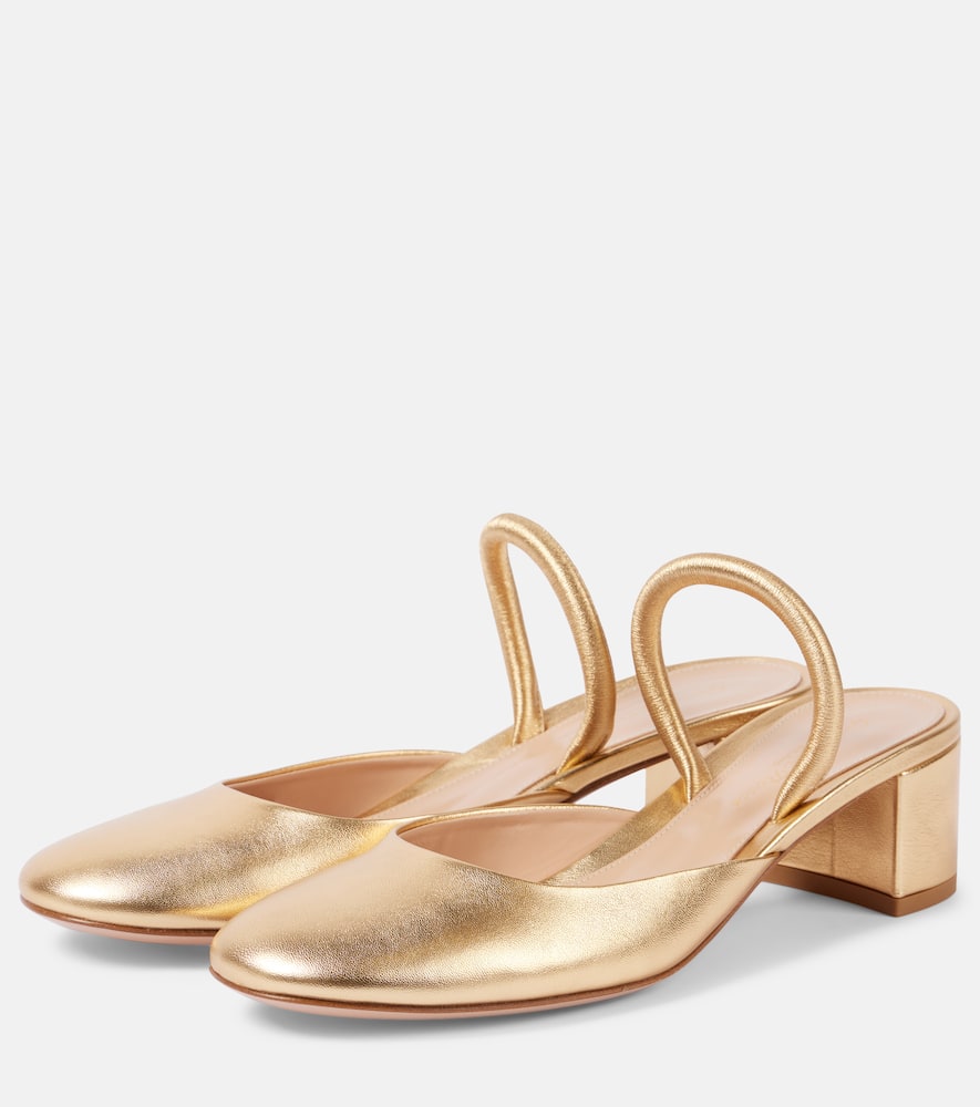 Gianvito Rossi Tivoli 45 Metallic Leather Mules In Mekong