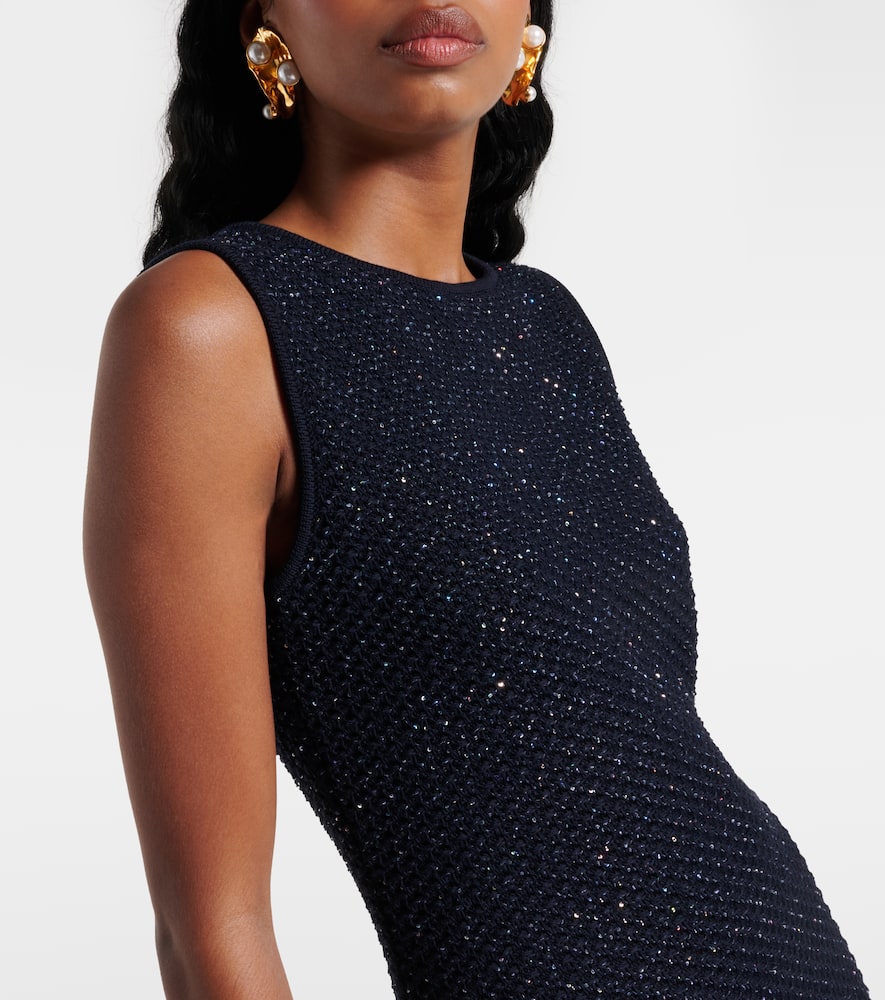 Oscar De La Renta Tweed Textured Sleeveless Fringed Mini Dress In Black