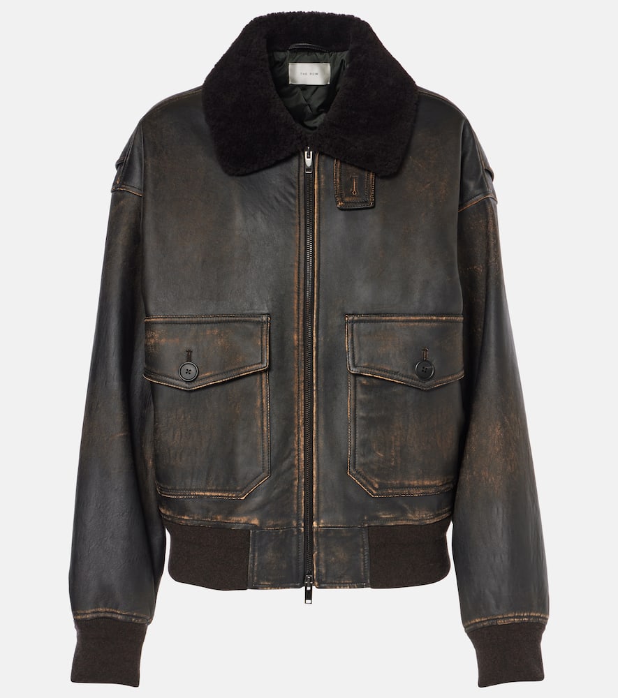 The Row Adonis shearling-trimmed leather jacket