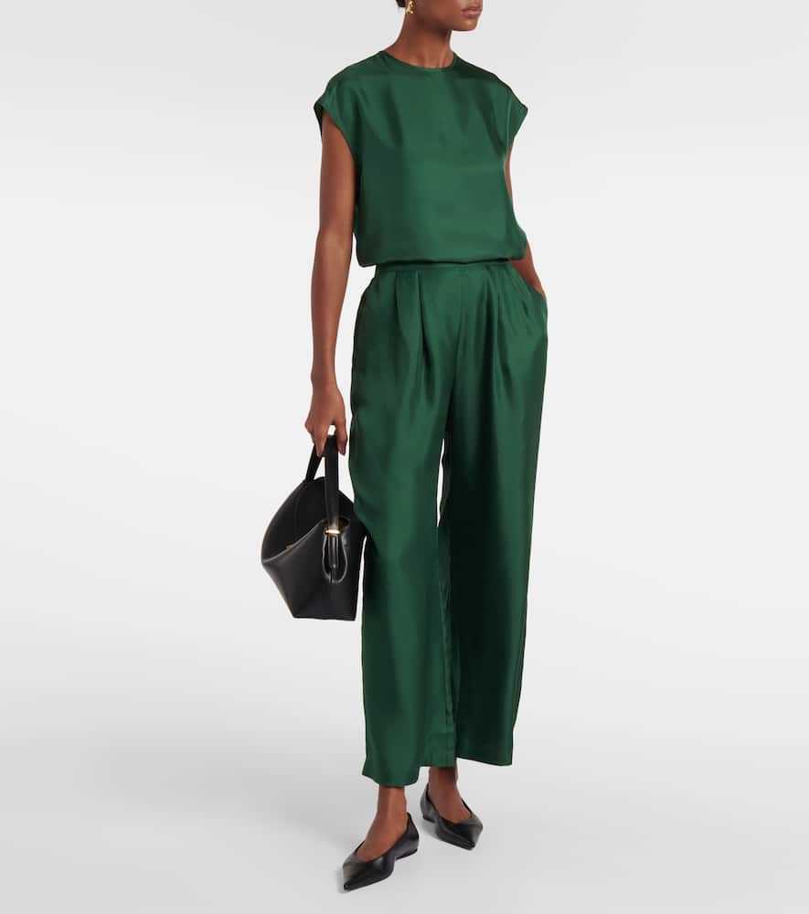 Asceno Dasha Silk Twill Top In Grün