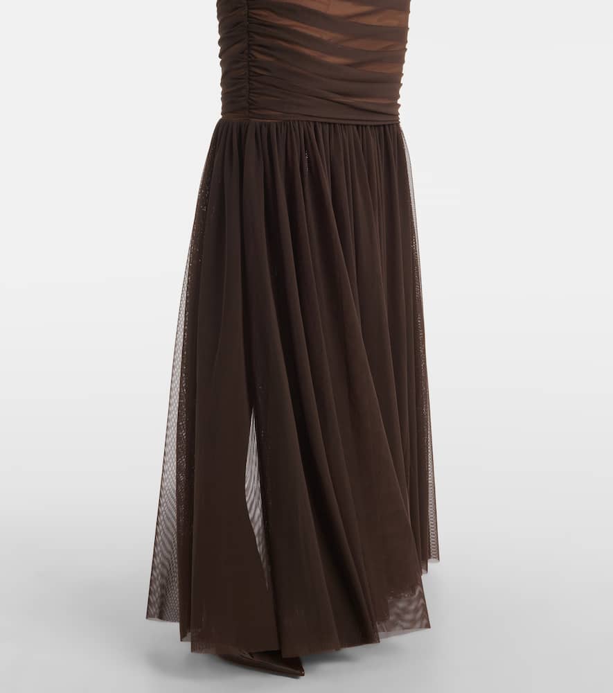 Norma Kamali Walter Ruched Mesh Gown In Brown