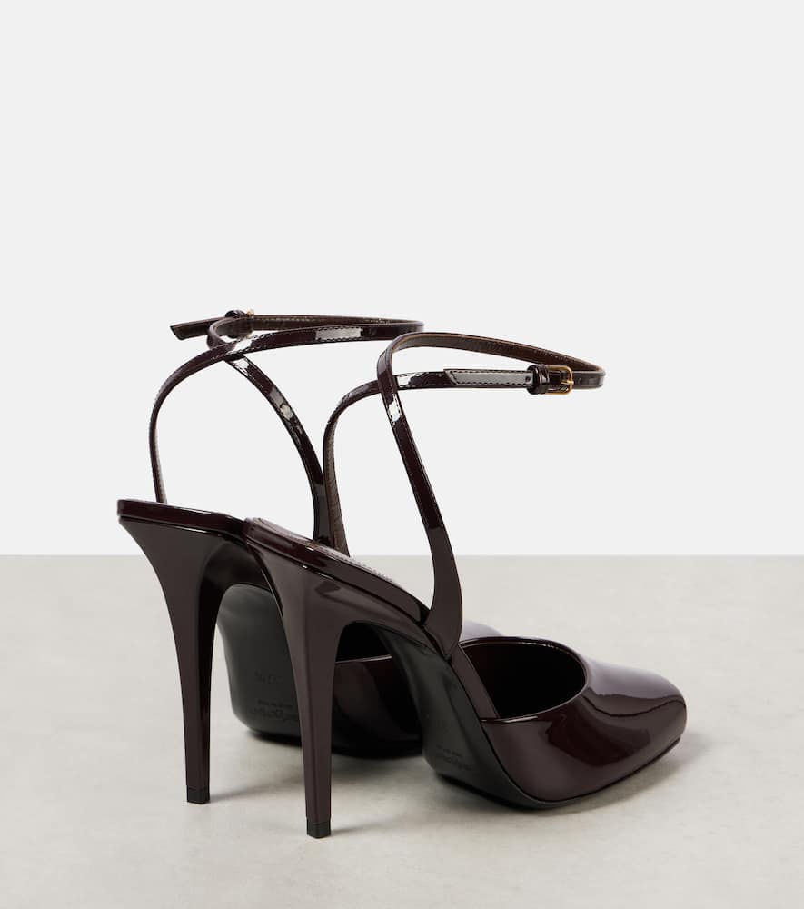 Saint Laurent La Scandale 110 Patent Leather Peep-toe Pumps In Brown