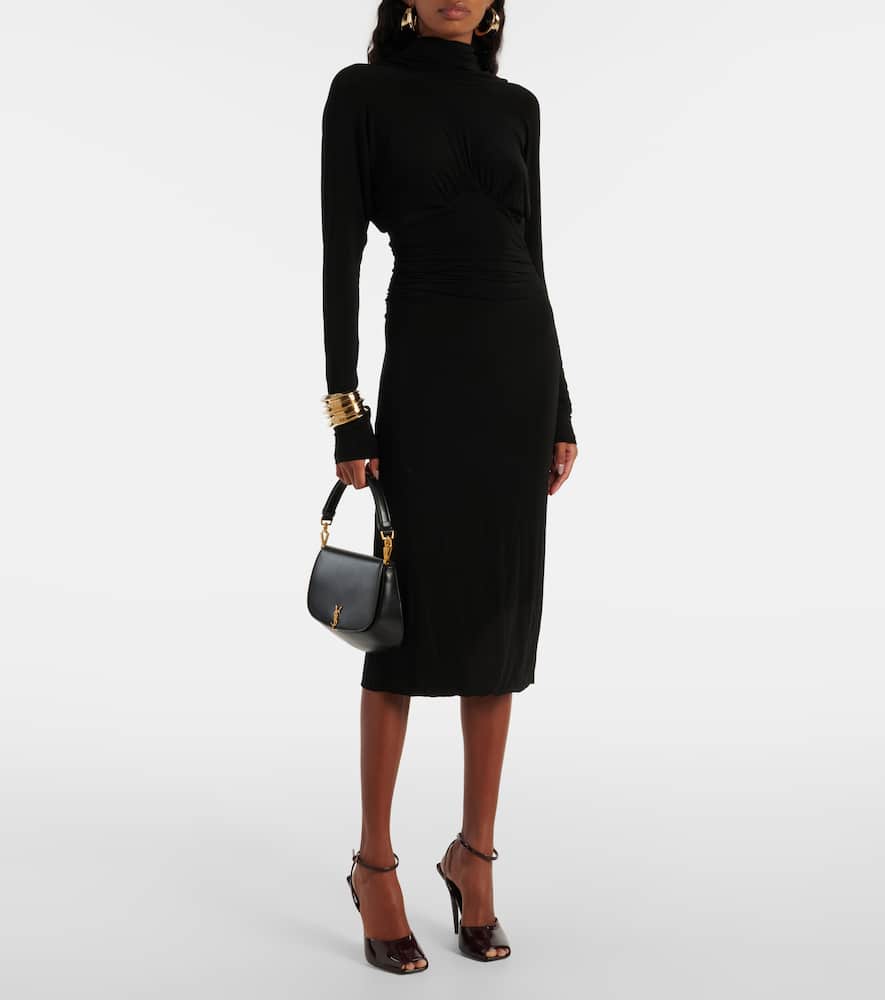 Saint Laurent La Scandale 110 Patent Leather Peep-toe Pumps In Brown