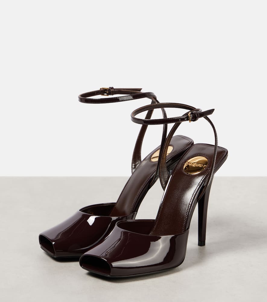 Saint Laurent La Scandale 110 Patent Leather Peep-toe Pumps In Brown