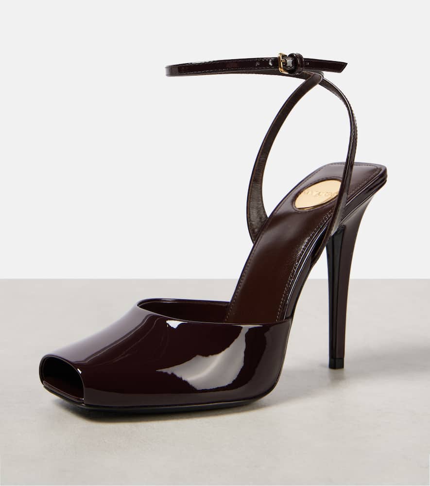 Saint Laurent La Scandale 110 Patent Leather Peep-toe Pumps In Brown