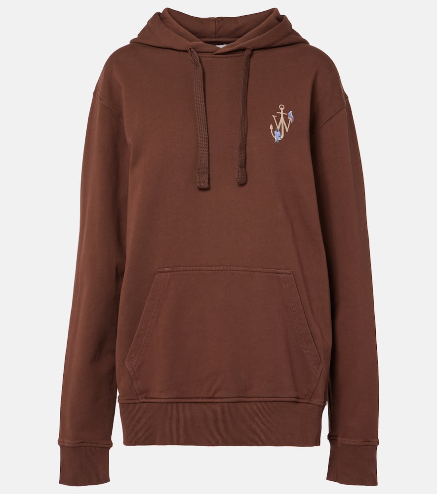 Printed embroidered cotton jersey hoodie