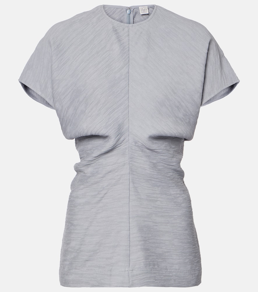 Totême Blue Slouch Waist Crinkled Blouse