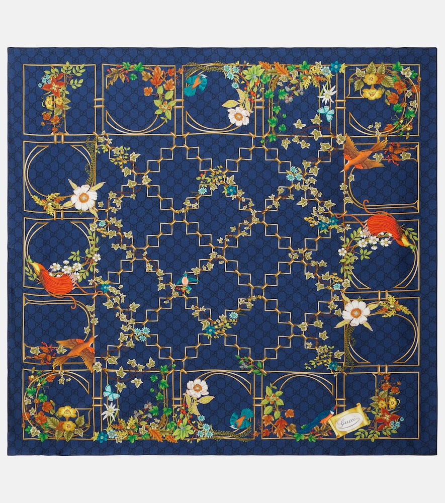 Gucci GG floral silk twill scarf