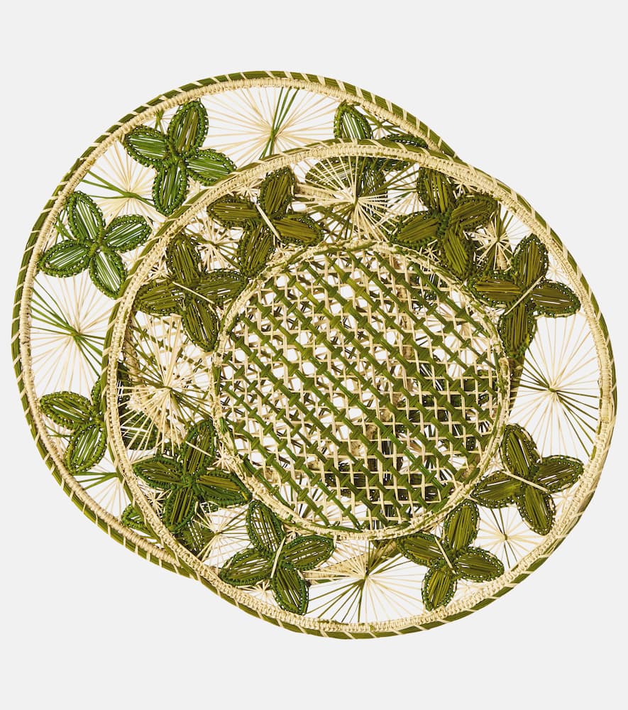 Cabana Louloudi Set Of 2 Wicker Placemats In Green