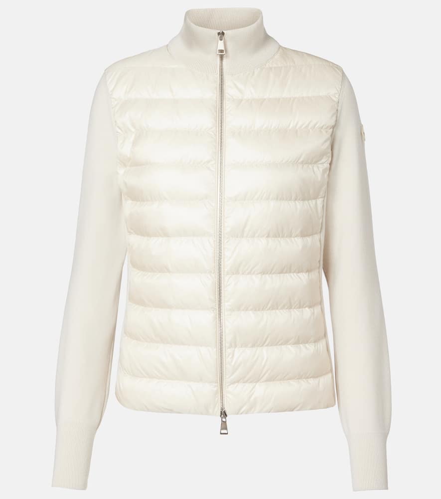 Moncler Womens Light Beige Logo-badge Padded Zip Wool And Nylon Cardigan In Neutral