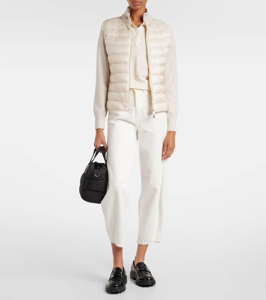 Moncler Womens Light Beige Logo-badge Padded Zip Wool And Nylon Cardigan In Neutral