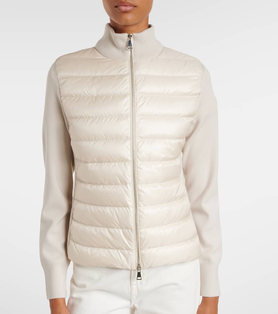 Moncler Womens Light Beige Logo-badge Padded Zip Wool And Nylon Cardigan In Neutral