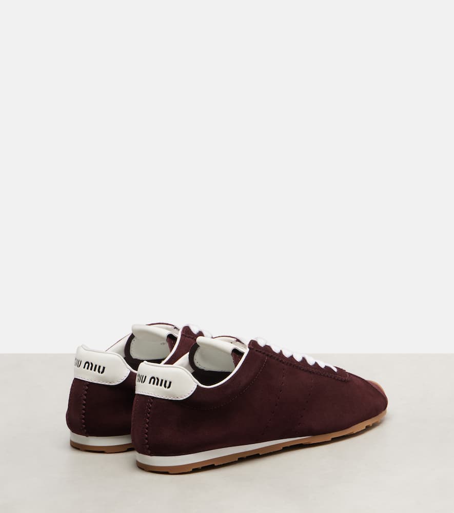 Miu Miu Suede Bicolor Retro Trainer Sneakers In Burgundy