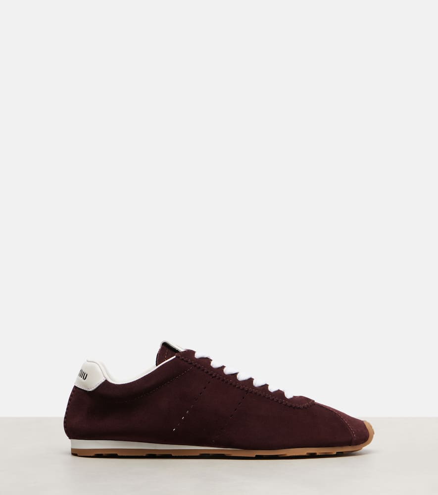 Miu Miu Suede Bicolor Retro Trainer Sneakers In Burgundy