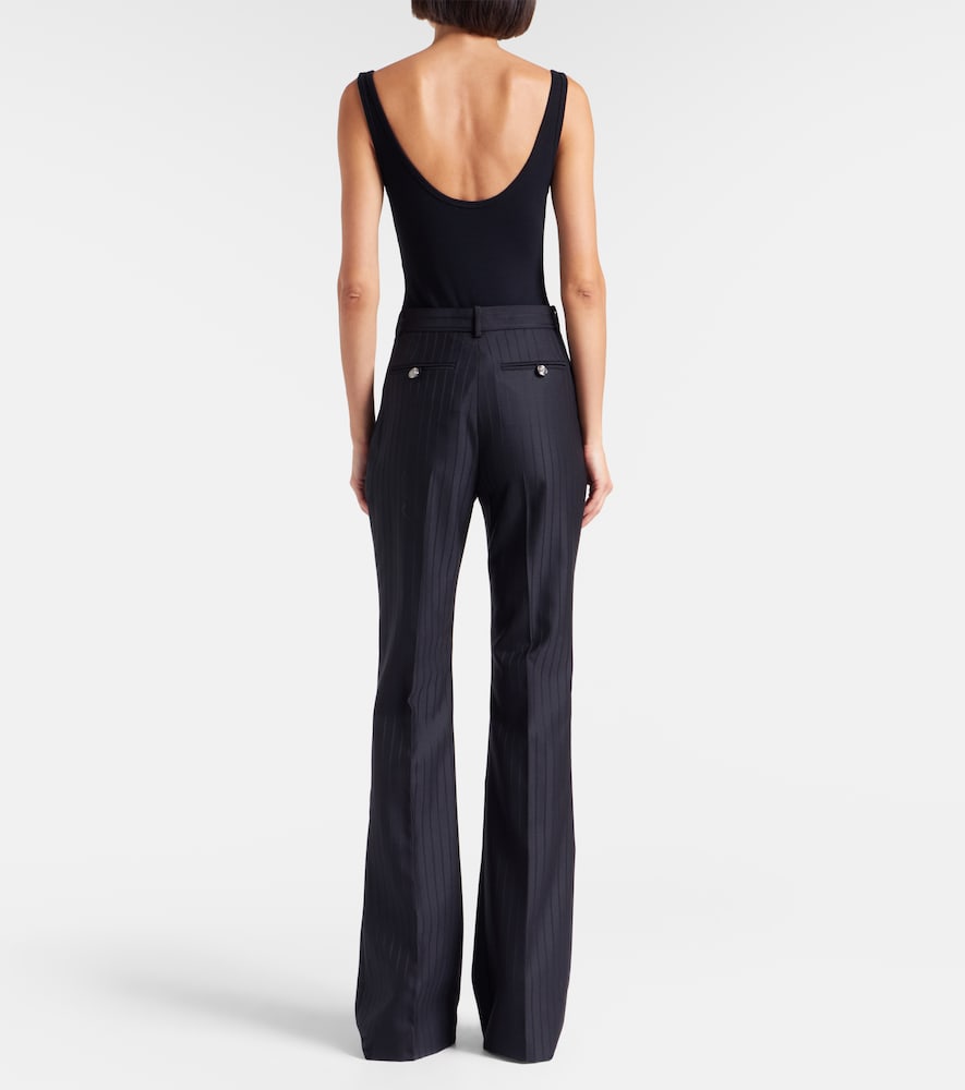  Versace Versace Embellished Pinestripe Wool Flared Pants 