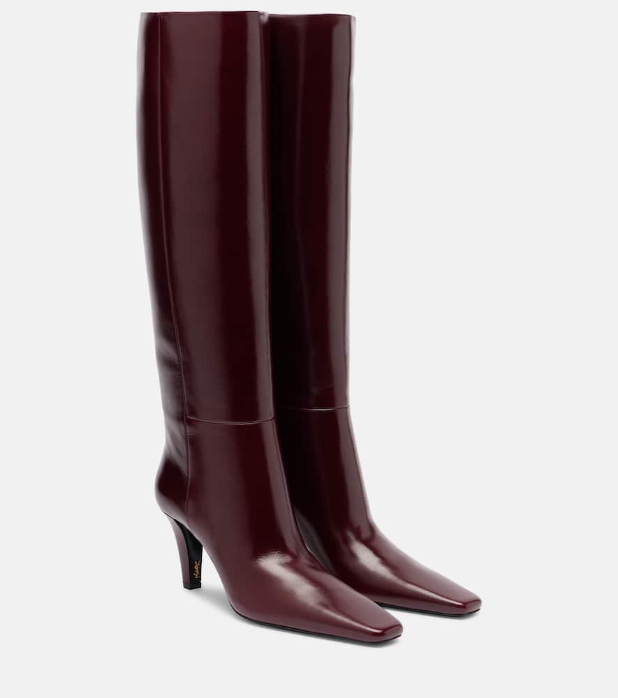 Saint Laurent Jill 75 Leather Knee-high Boots In Burgundy