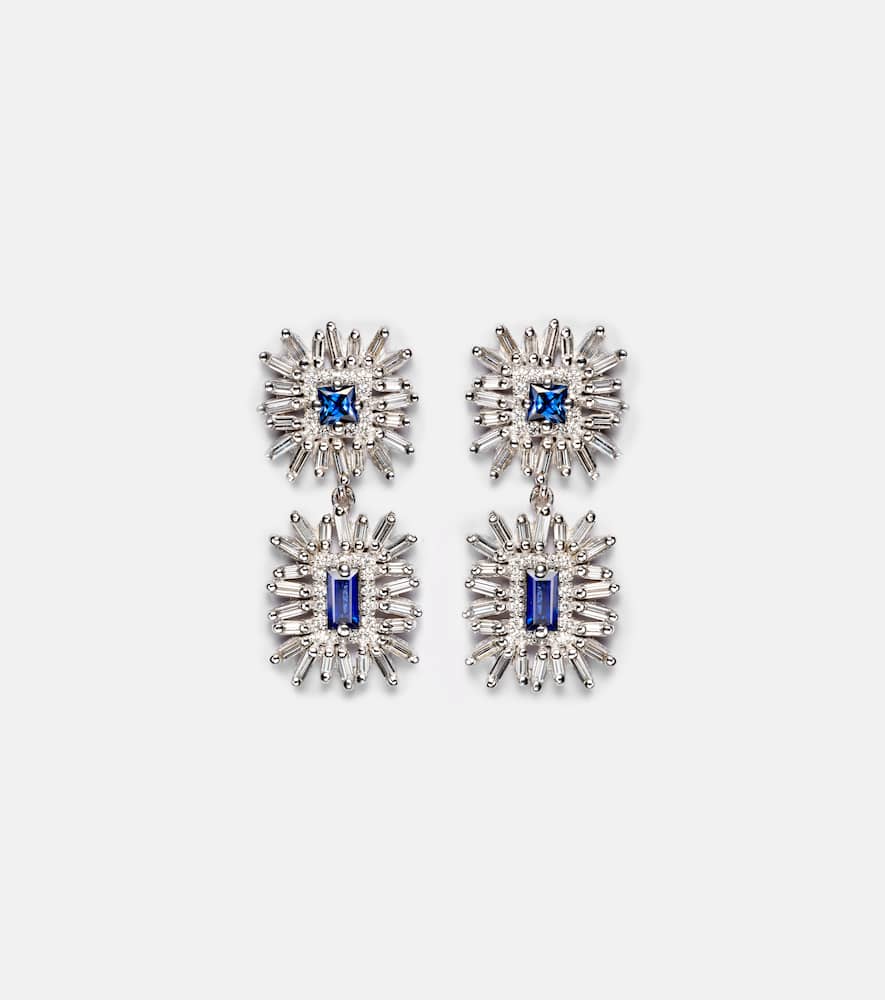 18k gold drop earrings with blue sapphires and diamonds