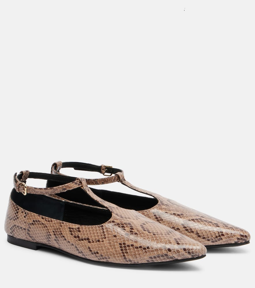 A.emery A. Emery Ward Snake-effect Leather Mary Jane Flats In Brown