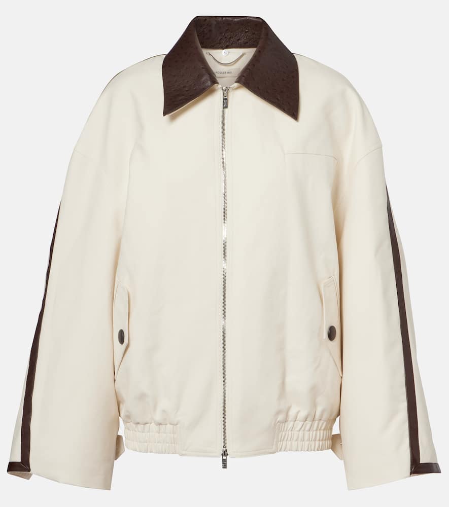 Jacques Wei Leather-trimmed Cotton Jacket In Neutral