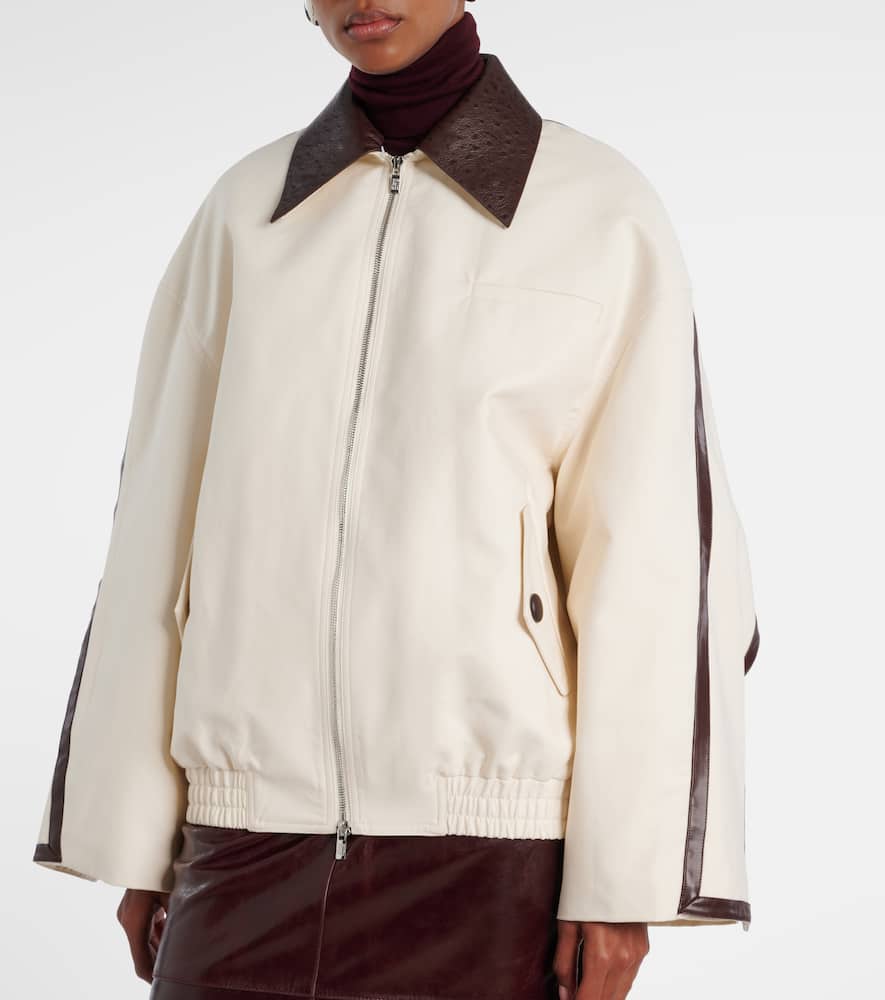 Jacques Wei Leather-trimmed Cotton Jacket In Neutral