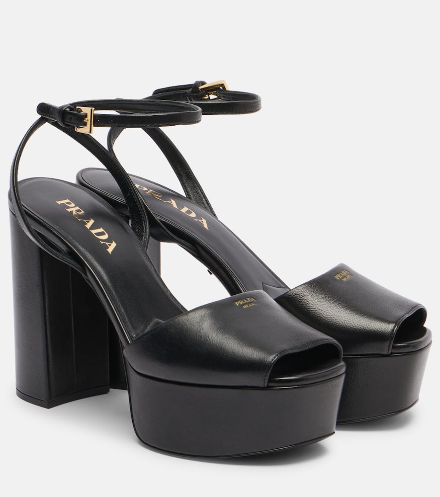 Prada Leather Platform Sandals In Black