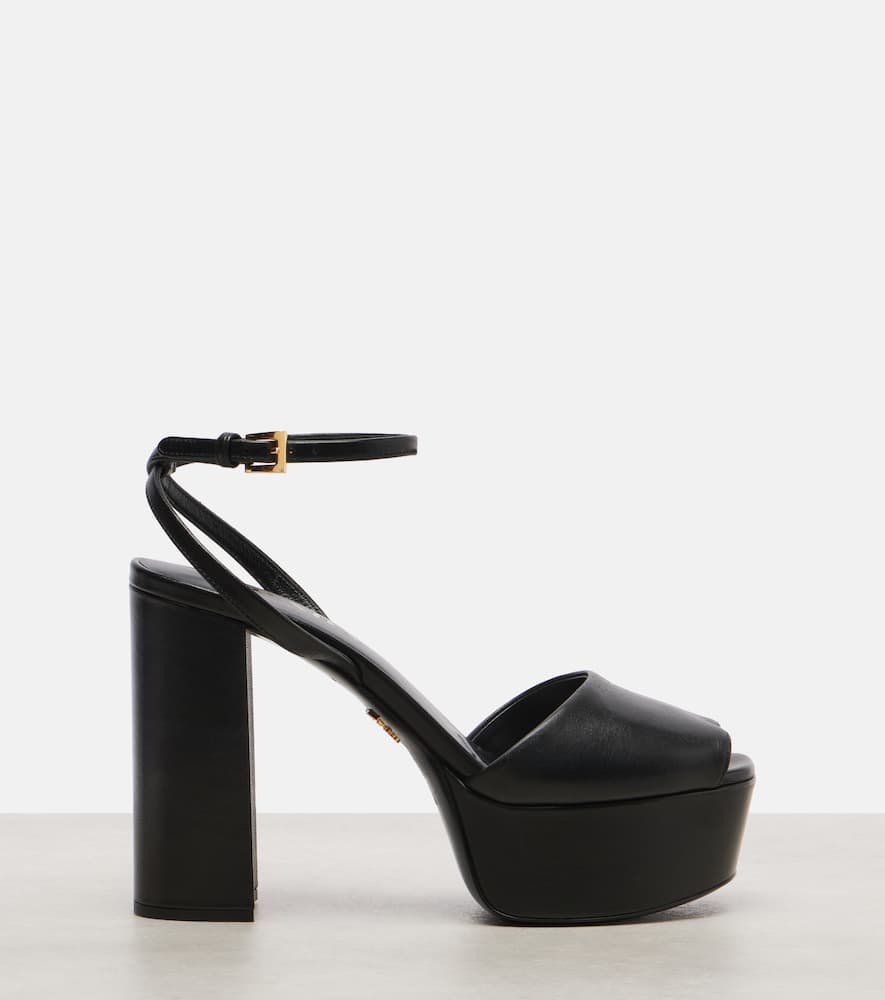 Prada Leather Platform Sandals In Black