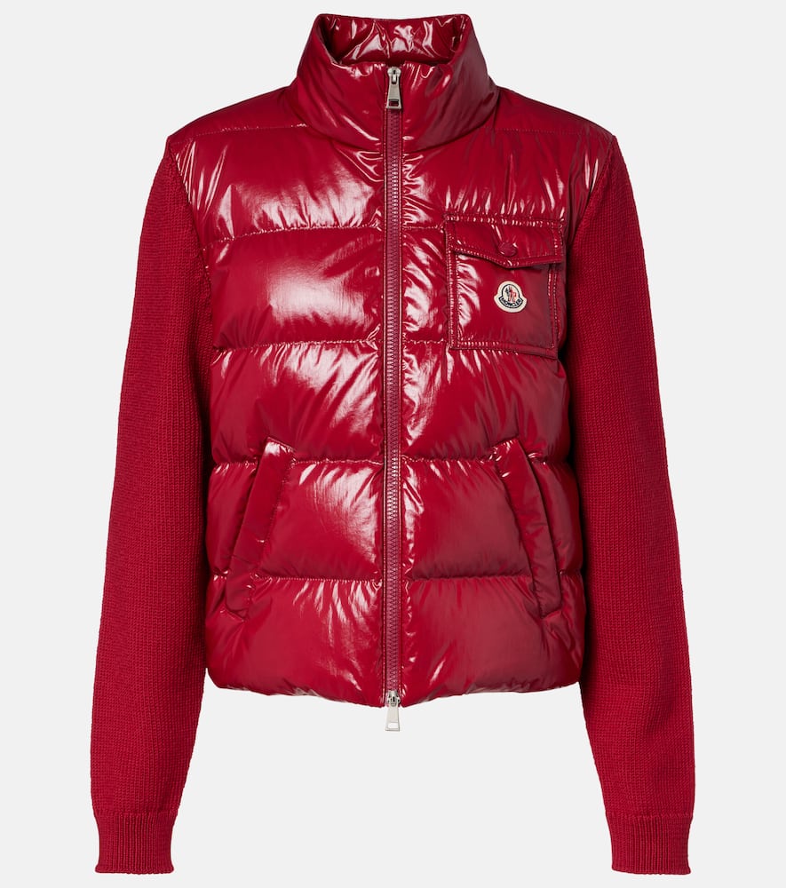 Moncler Down-paneled Virgin Wool Cardigan In Red