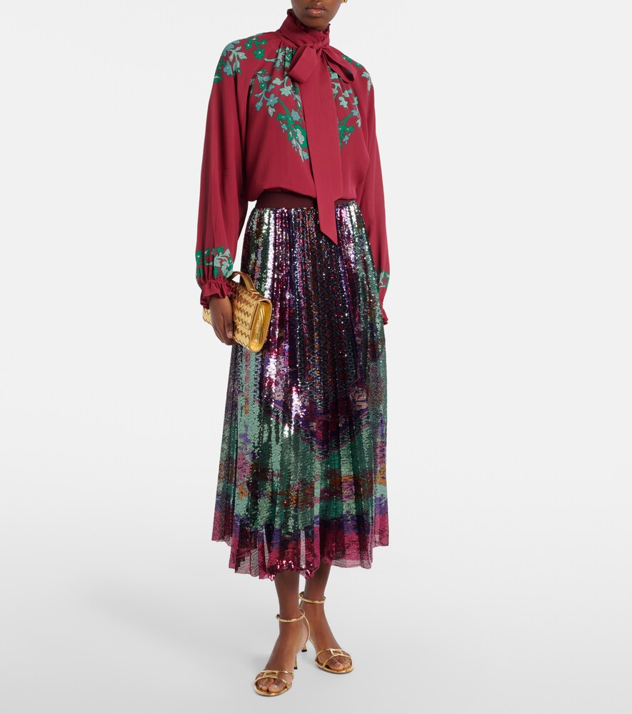 La DoubleJ Accordian pleated sequined midi skirt