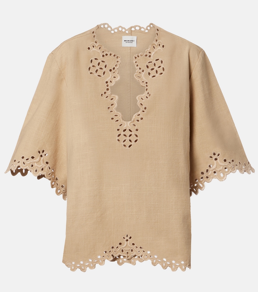 Marant Etoile Women's Beige Shana Embroidered Cotton Top Uk Size 14