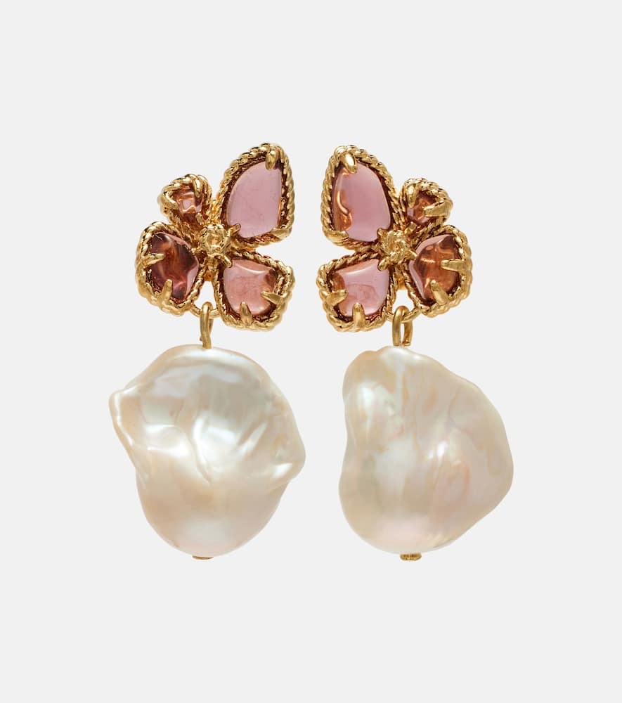 Zimmermann Bloom Embellished Pearl Drop Earrings In Burgundy