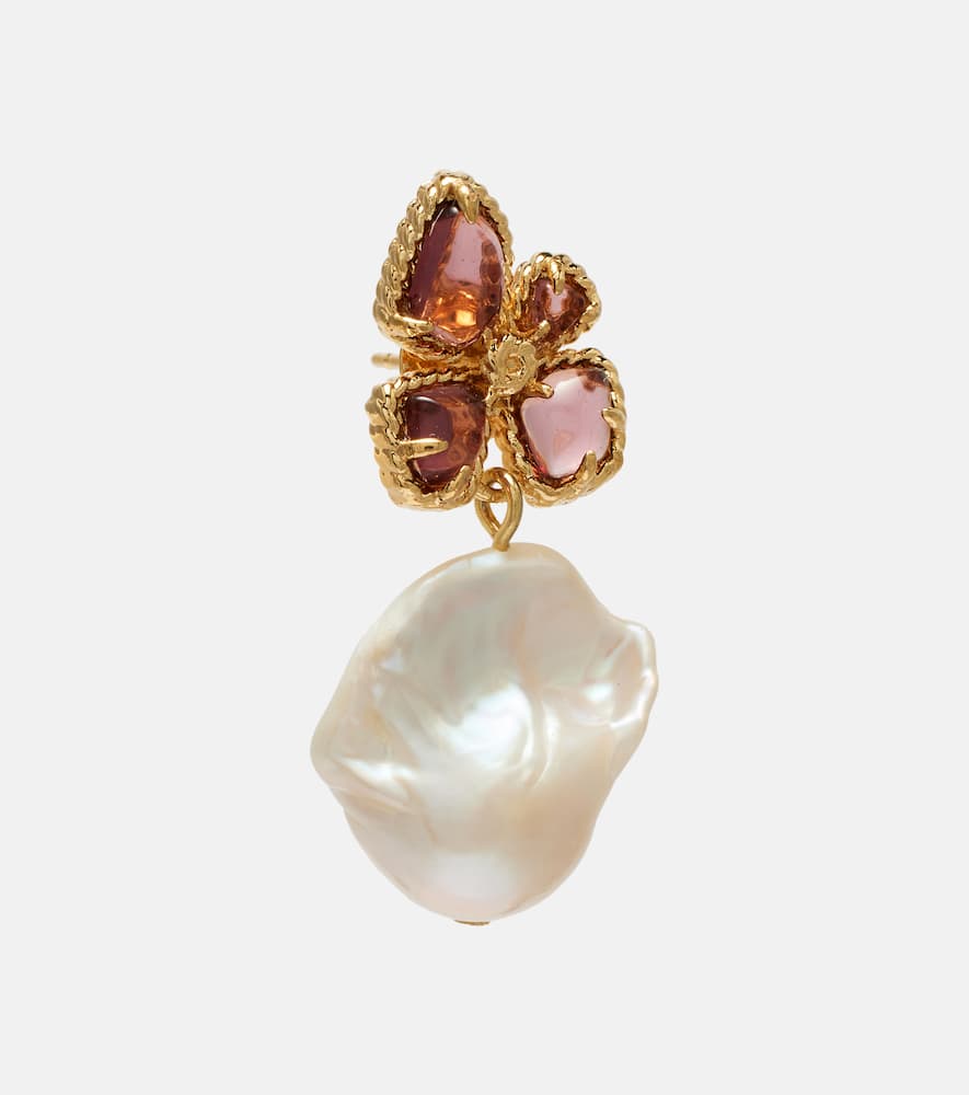 Zimmermann Bloom Embellished Pearl Drop Earrings In Burgundy