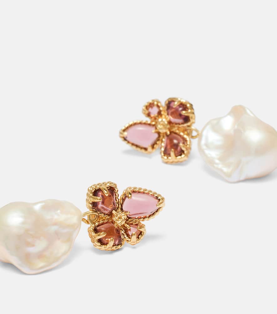 Zimmermann Bloom Embellished Pearl Drop Earrings In Burgundy