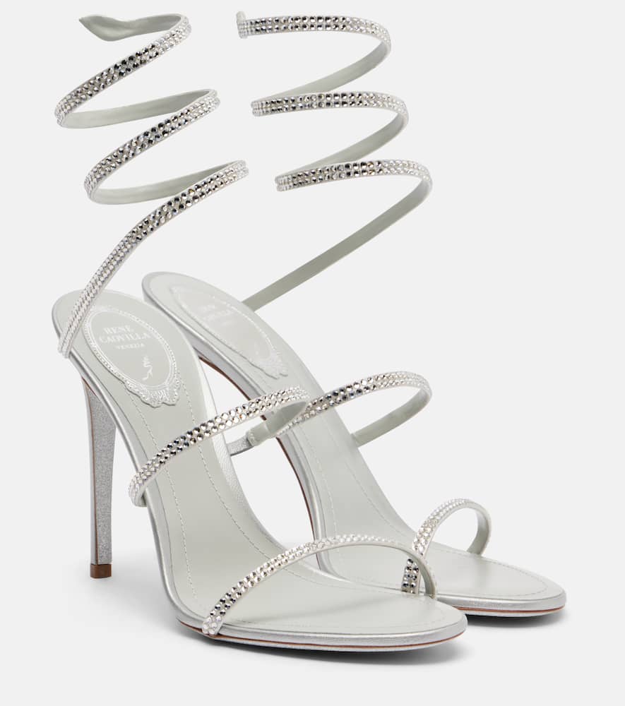 René Caovilla Cleo Embellished Satin Sandals In Gray