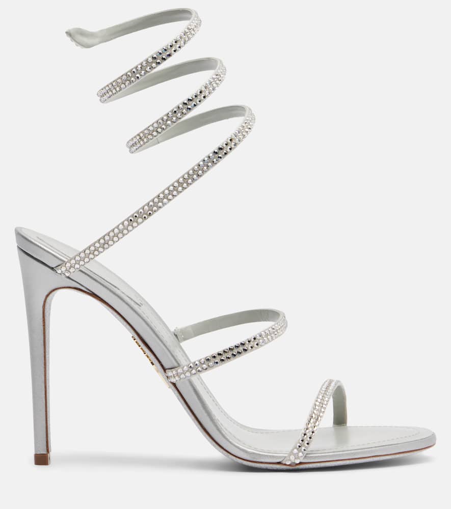 René Caovilla Cleo Embellished Satin Sandals In Gray